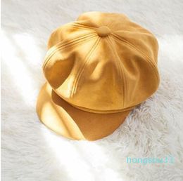 Autumn and winter fashion beret retro newsboy hat suede duck tongue paint octagonal cap