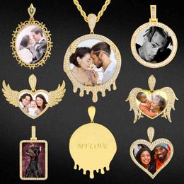2023 Krkc Custom Personalized Photo Medallion Memory Picture Frame Locket Pendant Chain Necklace with
