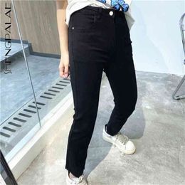 Black Elastic Jeans Women's Summer High Waist Thin Ankle-length Denim Pencil Pants Female Fashion 5E297 210427