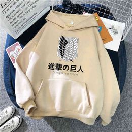 Attack On Titan Printed Hoodies Man Harajuku Fleece Loose Hooded Streetwear Mens Cartoons Fashion Punk Anime Sweatshirts H1227