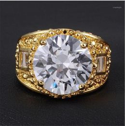 Cluster Rings Vintage Dubai Men's 10K Gold 15ct Big White Sapphire CZ Claw Ring For Men LUXURY WEDDING Jewellery Size 8/9/10/11/12