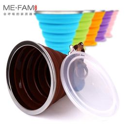 Ultra-thin Silicone Folding Cup + Dstproof Cover Outdoor Coffee Cups Children Available Travel Copa Telescopic Sport Water Cup 210611