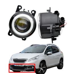 Fog light headlight high quality pair LED Lens Lamp Styling Angel Eye with for Peugeot 2008 2013-2018