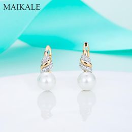 Stud MAIKALE Fashion Gold Big Round Pearl Earrings Micro Inlay Zirconia For Women Jewelry Cretive Gifts Brincos