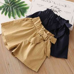 Summer Casual Korea Design 3 4 5 6 7 8 9 10 12 Years Cotton Navy Blue Khaki Sweet Bow Shorts For Kids Baby Girl 210701