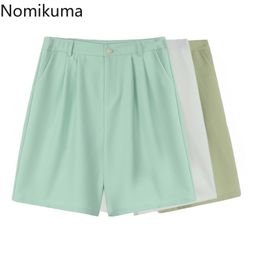 Nomikuma Korean Style Half Length Suit Pants Women Solid Colour Casual Loose High Waist Trousers Summer Pantalones Femme 210514