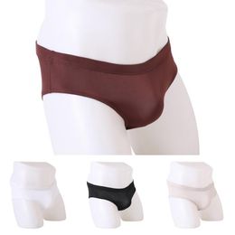 silk brief panties UK - Underpants Men Fashion Comfortable Breathable Low-Waist Sexy Artificial Silk Briefs Panties Seamless Solid G-string Thong Cotton Soft Brief
