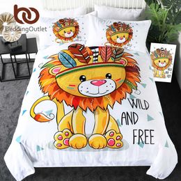 BeddingOutlet Lion Bedding Set King Queen Cartoon Duvet Cover Tribal Animal Kids Bed Geometric Bedclothes housse de couette 210615