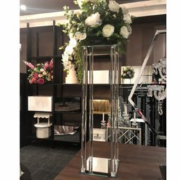 Clear acrylic flowers backdrop decoration wedding decorative pillar sliver mirror bottom stand Centrepieces flower wedding accessories table decor senyu685