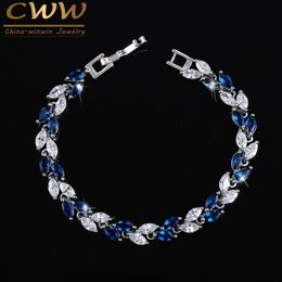 CWWZircons The 2020 Summer Design White Gold Colour Austrian Royal Blue Crystal Bracelets for Women Fashion Jewellery CB133