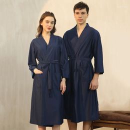 waffle robes Canada - Women's Sleepwear Unisex Waffle Robes Pocket Breathable Knee Length Bathrobe Splicing Soft Spa Robe Night Dress Women Men