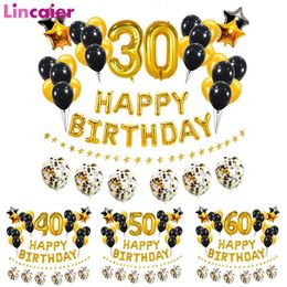 37pcs Gold Black Number 16 18 21 25 30 40 50 60 Years Old Balloons Happy Birthday Party Decoration Man Woman 30th 40th 50th 60th 211216
