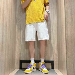 M-5XL Plus Size Men Shorts Summer Streetwear Elastic Waist Short Pants Korean Fashion Plain Colour Linen Beach Wear Clothing G220223