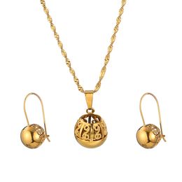 Ball Pendant Necklace Round Earrings Jewellery Gold Women Party Jewellery Sets