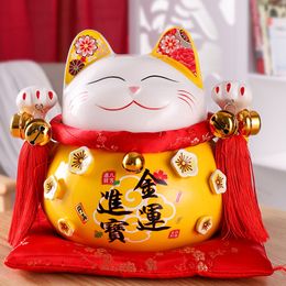 4/6 inch Ceramic Maneki Neko Piggy Bank Creative Home Decoration Porcelain Ornaments Business Gifts Lucky Crafts Lucky Cat Gifts 210318