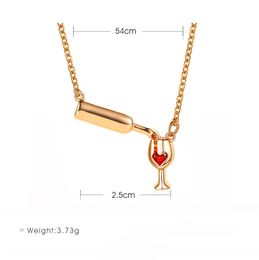 Hello Miss Creative design wine bottle necklace personality love crystal red wine bottle goblet clavicle chain women's necklace Y0309