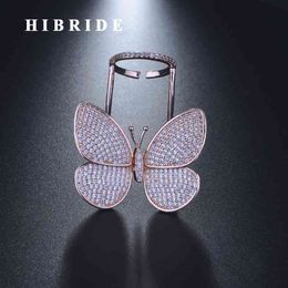HIBRIDE dom Butterfly Rings For Women Rose Gold Colour Open Adjustable Ring Luxury Jewellery R-248