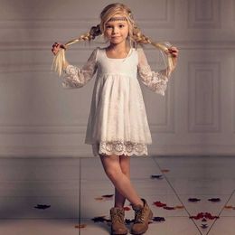 Retail Girl Lace Dress Ivory Christmas Princess For Wedding Party Children Clothing 2-13 Years YMY001 210610