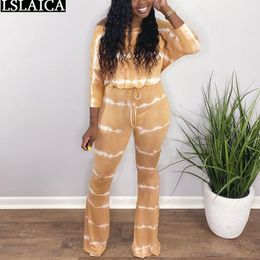 Off The Shoulder Tie Dye Plus Size Jumpsuits Streetwear Fashion Long Sleeve Summer Autumn Party Club Mujer Pantalones 210520