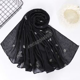 Cotton embroider hijab leaf scarf maxi wraps flower scarves headhands shawls muslim long islamic scarves pashmina