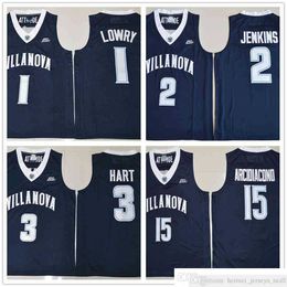-NCAA Villanova Wildcats College Jerseys 1 Kyle Lowry 2 Kris Jenkins 3 Josh Hart 15 Ryan Arcidiacono Jersey Basketball Bleu Bleu Couleur