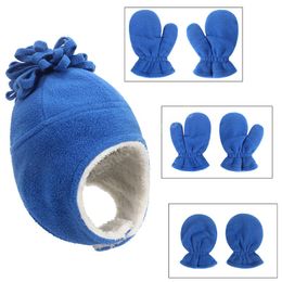 Fashion Winter Warm Baby Children Hat Gloves Set Thicken Fleece Kids Toddler Earflap Beanie Caps Baby Mitten for Girls&Boys