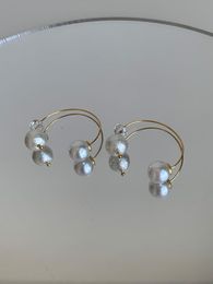 Hoop Huggie Handmade Retro Style Style Personalità Francese Pure Cotton Pearl Pearl 14K Gold Gold Crystal Earrings