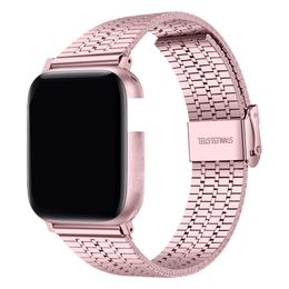 Stainless Steel Bracelet Seven Bead Metal Straps For Apple Watch Series 6 5 4 SE Bands Double Insurance Buckle Wristbands Iwatch 44mm 42mm 40mm 38mm Watchband
