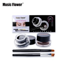 Flor de música 2 em 1 café + preta gel delineador maquiagem com impermeável cosméticos conjunto de olho de olho maquiagem olho maquiagem