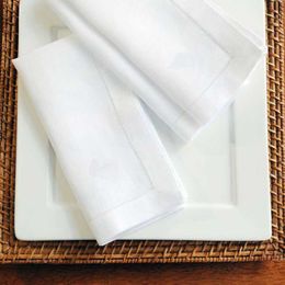 12PCS White Hemstitched Cocktail Napkin For Party Wedding Table Cloth Linen Cotton Napkins 4 Size Available