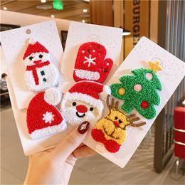 Christmas Gifts Knitted Hair Clips Barrettes Creative Cartoon Kawaii Santa Claus Elk Xmas Tree Gloves Snap Hairstyle Accessories