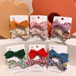 2 Pcs New Korea Fashion Children's Duckbill Clip Headdress Sweet Girl Simple Fresh Fabric Floral Bow Hairpins Hair Accessories