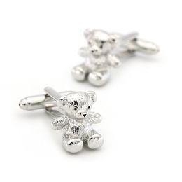 Men's Cute Bear Cuff Link Copper Material Silver Colour Animal Cufflinks Wholesale & Retail 1pair