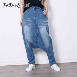 Casual Jean For Women High Waist Loose Irregular Patchwork Hit Color Button Jeans Female Fashion Clothing 210521