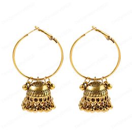 Vintage Ethnic Women's Round Silver Colour Jhumki Earrings Jewellery Tribe Bohemia Boho Bell Tassel Earrings