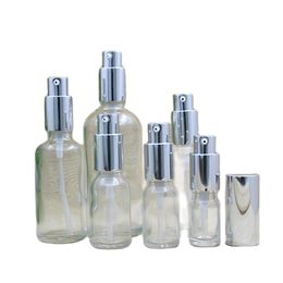 Spray Bottle Empty Glass Essential Oil Vials Cosmetic Packaging Emulsion Container 5ml 10ml 15ml 20ml 30ml 50ml 100ml Silver Cover Lotion Pump Botlte