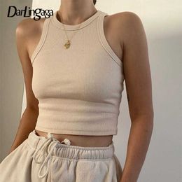 Darlingaga Casual Ribbed Knit Solid Bodycon Tank Top Slim Basic Sleeveless Crop Top Women Fashion Vest Summer Tops Clothes 2020 Y0622