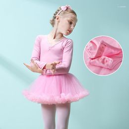 Girls Skirted Leotard Children's Autumn Dance Training Dress Long Sleeve Tutu Ballet Clothes Cotton Dancewear Kids Solid Dancer1