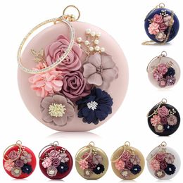 New Chic Women Evening Bag Round Flower Dinner Party Wedding Clutch Shoulder Handbag Fashion Small Bags 9 Color