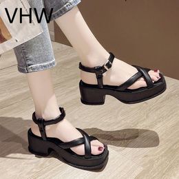 Best Quality Summer Women Casual Shoes Pumps Black Chunky Sole Ladies White Platform Sandals Female Ankle Strap Sandals Women Sport Sandels