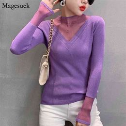 Autumn Winter Sexy Mesh Knitted Sweater Women Pullover Sweaters For women Casual Spliced Slim Womens Jumper 11244 210512