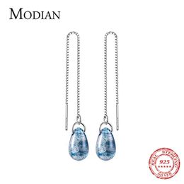 Blue Crystal Water Drop Charm Dangle Earrings Fashion 925 Sterling Silver Exquisite Drops Ear For Women Jewellery 210707