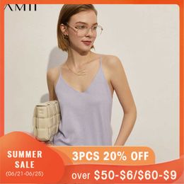 Amii Minimalism Summer Women's Crop Fashion Offical Lady 100%Cotton Solid Loose Tanks Women's Camisole Tops 1211 210616