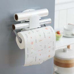 Toilet Paper Holders Multifunction Towel Holder Wall Mounted Self Adhesive Kitchen Roll Storage Organiser Cling Film Shelf