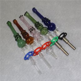 Smoking Dab Glass Nectar with metal nails quartz tips oil rig Concentrate Straw Pipes 14mm Joint