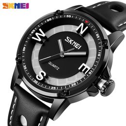 Skmei Creative 3d Dial Watches Mens Fashion Quartz Wristwatches Men Luminous Pointer Leather Band Male Clock Reloj Hombre 9211 Q0524