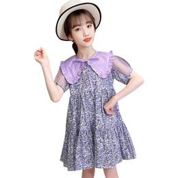 GirlSummer Dresses Mesh Girls' Floral Pattern Kids Patchwork Costume 6 8 10 12 14 210528