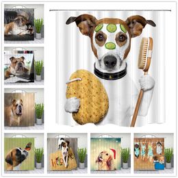 Funny Dog Shower Curtains Cute Animals Take a Bath Pet Themed Pattern Print Bathroom Decor Waterproof Cloth Hanging Curtain Set 210609