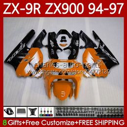 OEM Body Kit For KAWASAKI NINJA ZX-9R ZX900 ZX 9R 9 R 900 CC 1994 1995 1996 1997 Black Orange Bodywork 100No.110 ZX9 R ZX900C 900CC ZX-900 94-97 ZX9R 94 95 96 97 MOTO Fairing