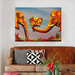 Elephant Flowers For You Poster Canvas Painting Wall Art For Living Room Animal Lovers Pictures Modern Home Decor